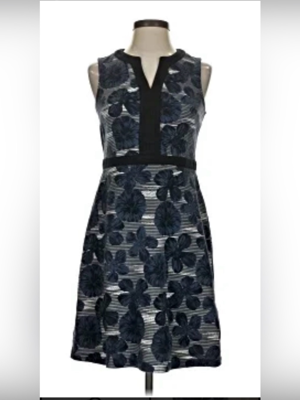 Ann Taylor Navy Floral Jacquard Midi Dress
